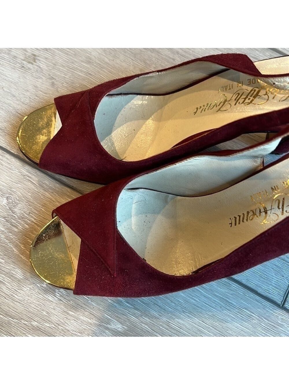 SAKS Fifth Avenue Burgundy Suede Peep Toe Slingback Heel Size 7 - Picture 7 of 12